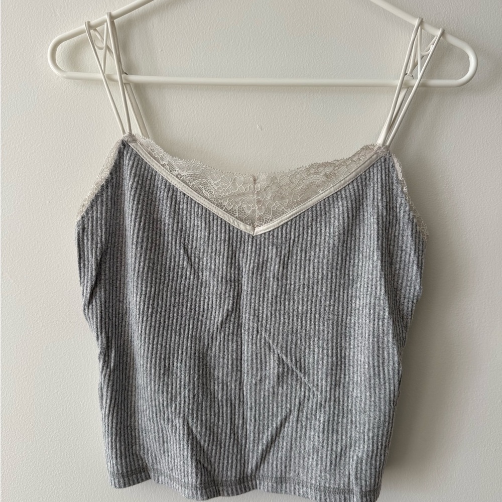 Abercrombie & Fitch Gray Striped Camisole with Lace Trim